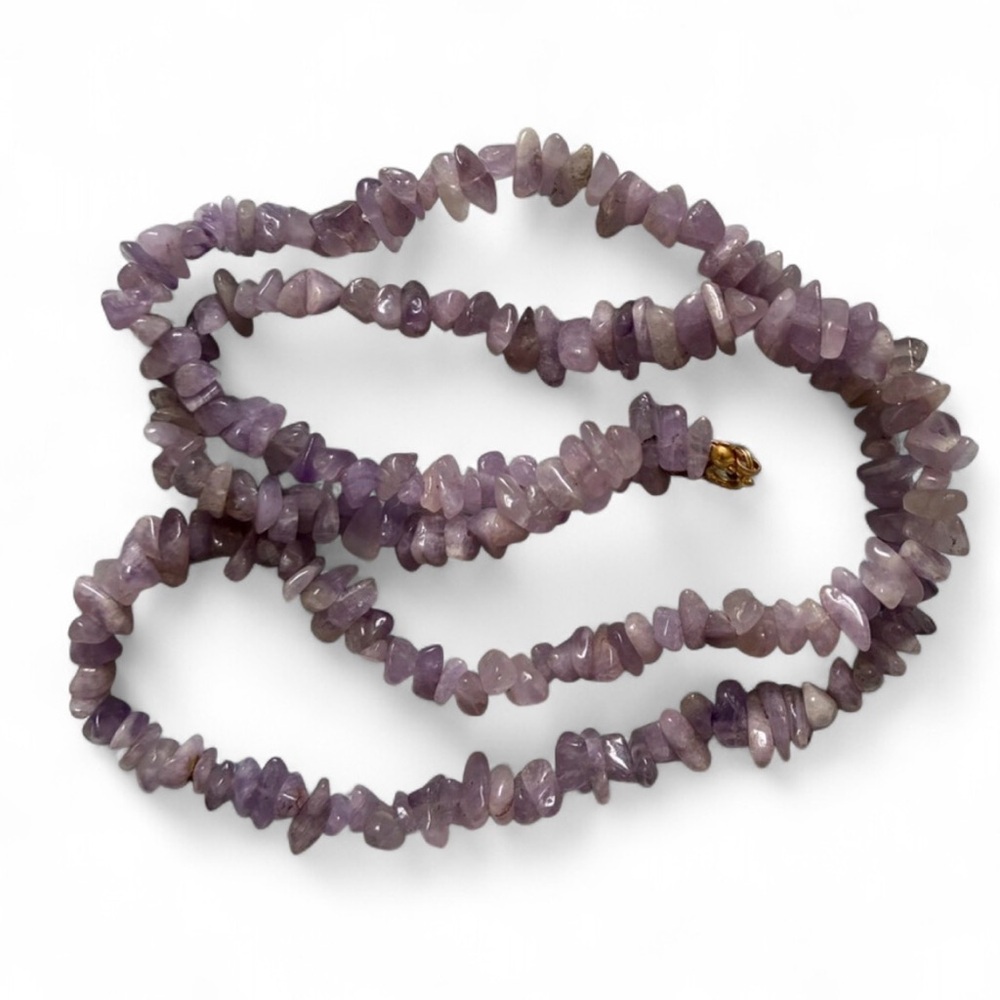 Purple Amethyst Chip Bead Necklace 30”